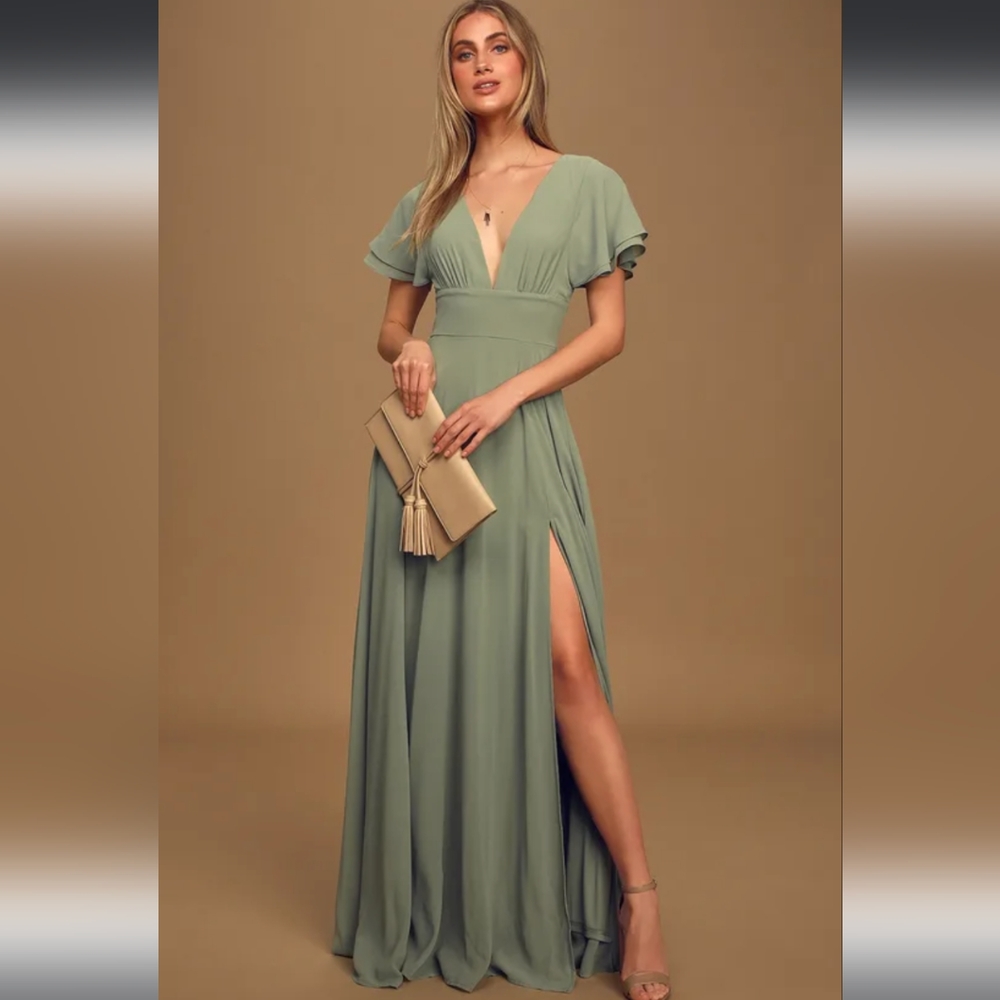 Lulu's Sage Green Maxi Dress